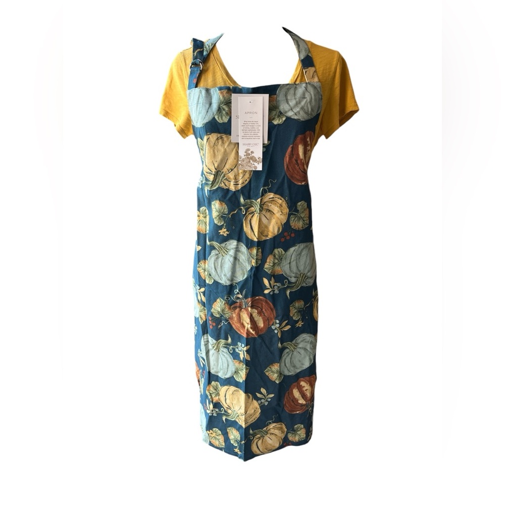 Shabby Chic Dark Teal with Orange and Yellow Pumpkins Kitchen Apron NEW